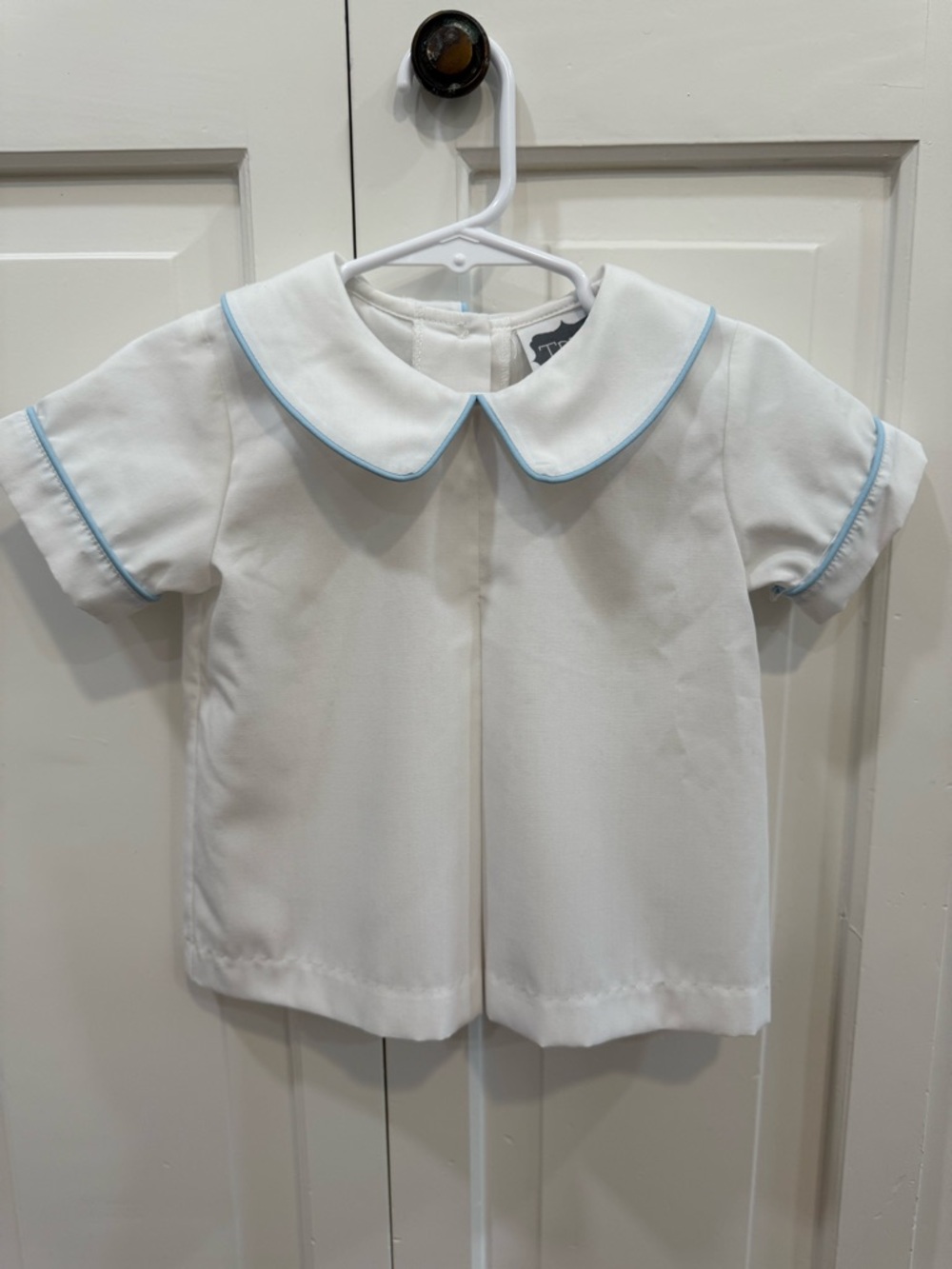Toddler Boy Dress Shirt Peter Pan Collar Blue Trim Pleated Button Down 2T NWOT